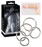 5-teiliges Penis-/Hodenring-Set aus Carbonstahl mit 5 silbernen Ringen, inkl. Box