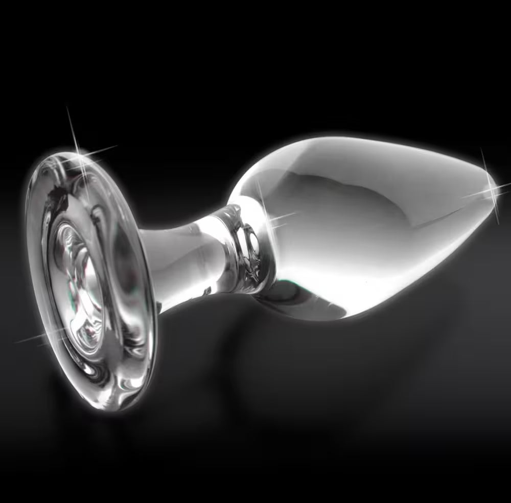 Glas-Analplug mit kugelförmiger Spitze und breiter Fußbasis