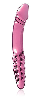 Nr.-57-Dildo: gebogener, pinkfarbener Dildo mit gerippter Griffzone, glänzend
