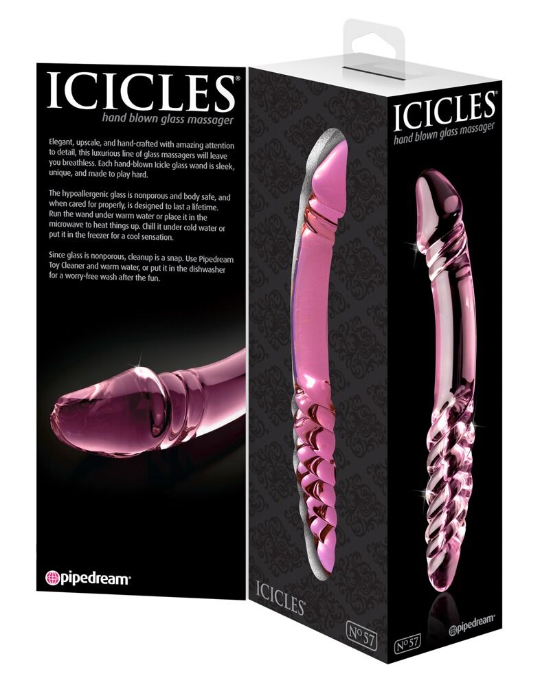 Nr.-57-Dildo-Verpackung mit Abbild des pinkfarbenen, glänzenden Dildos