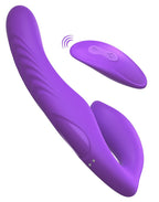 Lila silikonener strapless Strap-on Vibrator mit gebogenem Design