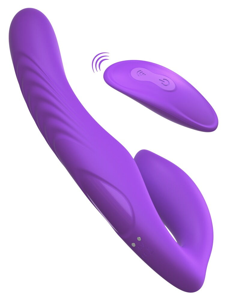 Lila silikonener strapless Strap-on Vibrator mit gebogenem Design