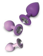 Lila Anal-Plug-Set mit drei Steckplugs und silbernen, glitzernden Einsätzen