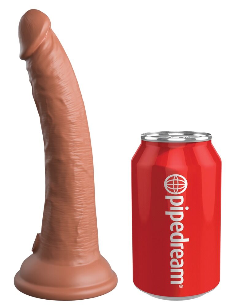 Brauner Silikon-Dildo mit Saugdock, auf weißem Hintergrund