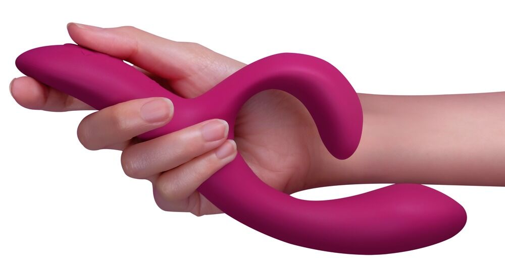 Ultraflexibler Vibrator in Lila, in Handhaltung gebogen mit Ringöffnung