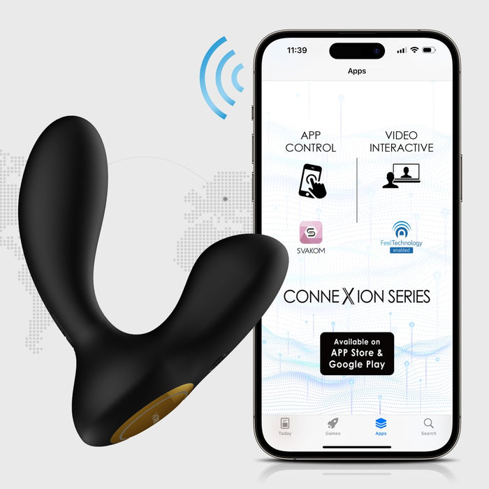 Sex-Massagegerät „Vick Neo“ von Svakom, schwarzer Silikon-Vibrator mit goldener Kante