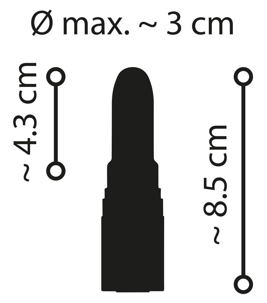 Minivibrator in Lippenstiftform mit Maßen Ø max. 3 cm, ca. 8,5 cm lang