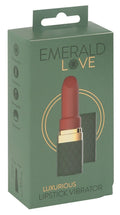 Minivibrator in Lippenstiftform, verpackt in grüner Box mit rosafarbener Kappe