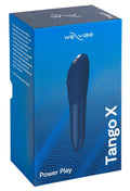 we-Vibe TANGO X Verpackungskarton, blau mit Produktabbildung und Aufdruck „Power Play“.