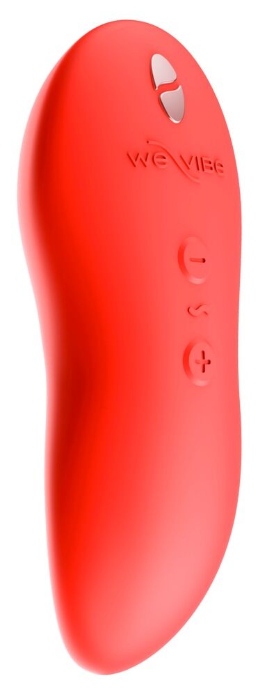 Touch X Auflegevibrator in Korallrot mit Bedienknöpfen und ovaler Sensoröffnung