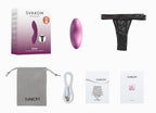 Auflegevibrator-Set: violetter Vibrator, Tasche, Kabel und Verpackung