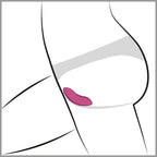 Auflegevibrator mit violettem Vibrationsaufsatz im Unterwäsche-Ausschnitt