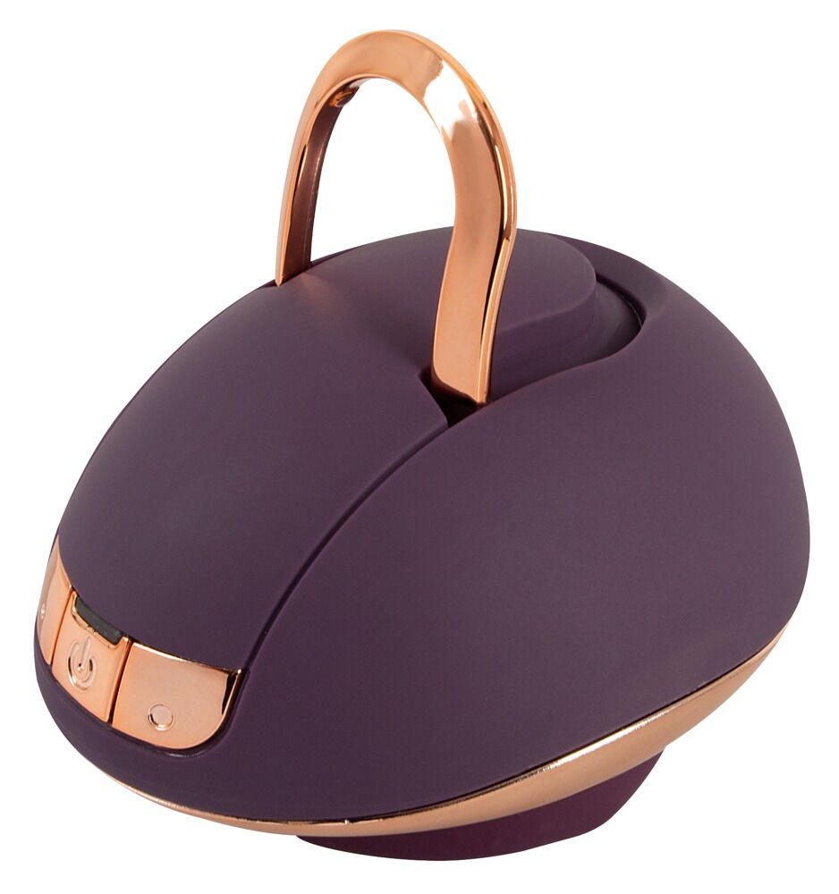 Rotierender Intim-Massager in Dunkelviolett mit kupferfarbener Griffschale