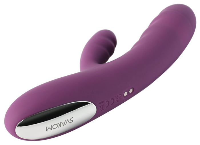 Lila Kaninchen-Vibrator mit flachem Griff und Bedientasten auf der Oberseite