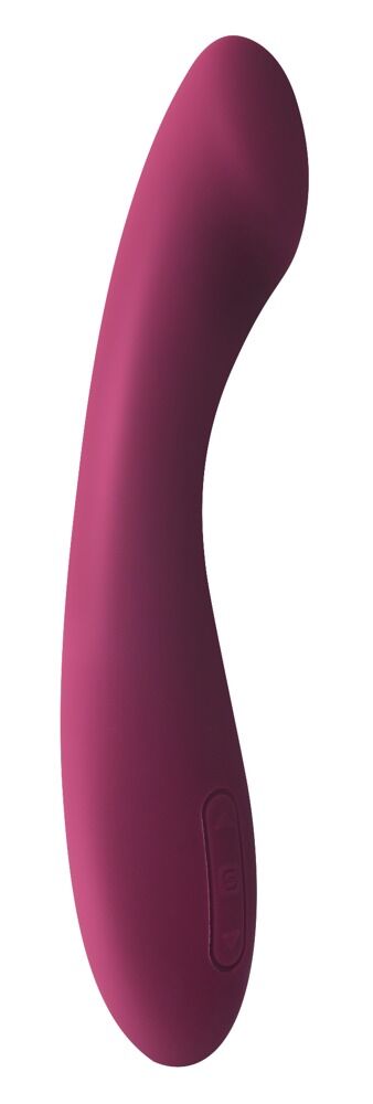 Vibrationsgerät Amy 2 in dunkelrosa-violett, Seitenansicht mit Tastelement