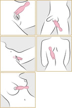 Pinkfarbener Auflegevibrator mit Genussfingern, in Körperanwendung illustriert