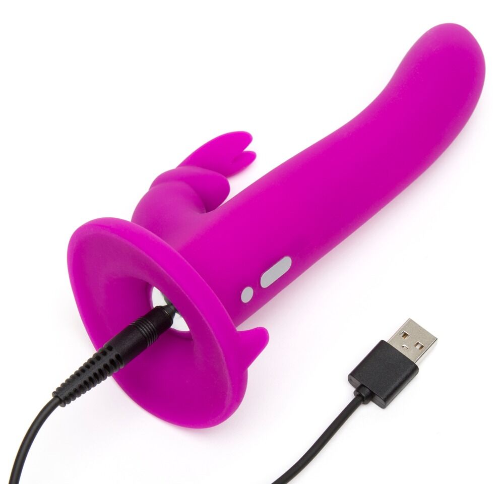 Pinkes Vibrations-Dildo mit USB-Anschlusskabel und Detailöffnungen