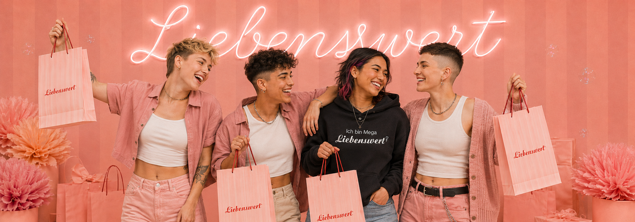 Drei Frauen freuen sich über einen Einkauf bei Liebenswert