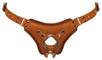 Strap-on-Geschirr aus echtem Leder, braune Lederriemen mit Metallringen