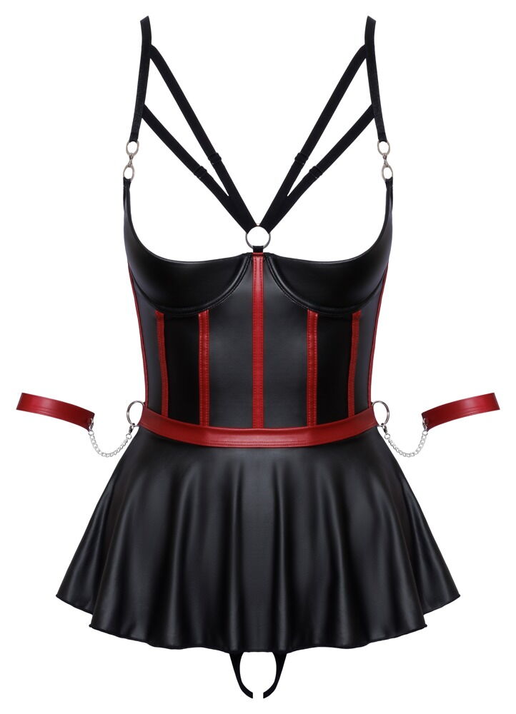 BONDAGE Ouvert-Set – Longline-Hebe mit String und Armfesseln 80B/M