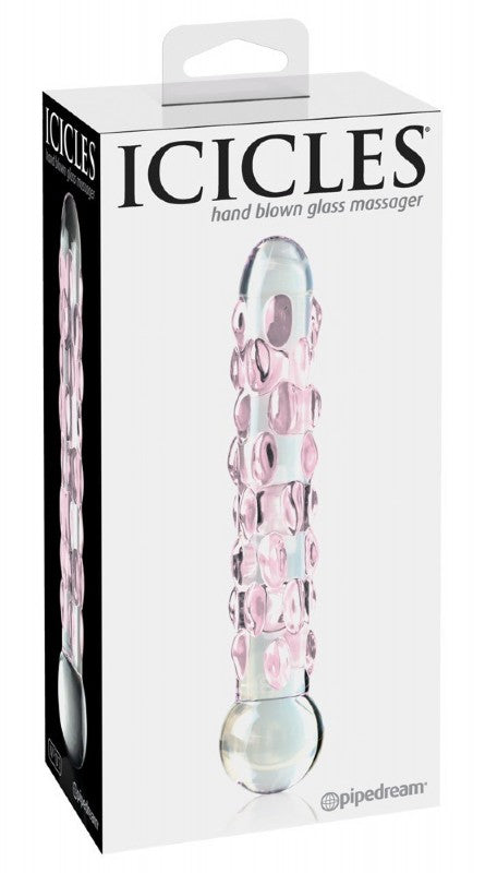 "Icicles-NO 07" Handgefertigter Glasdildo mit Reiznoppen