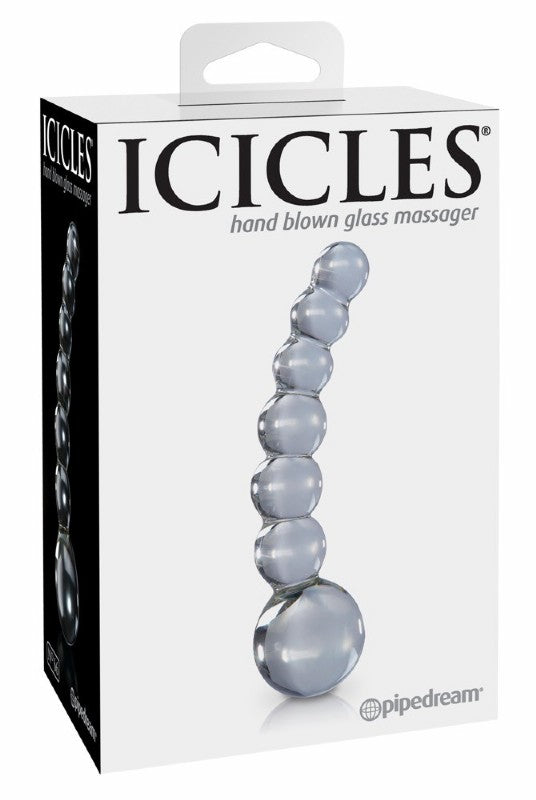 Glasmassager „Icicles“ No 66 mit blaugrauen Glasperlen