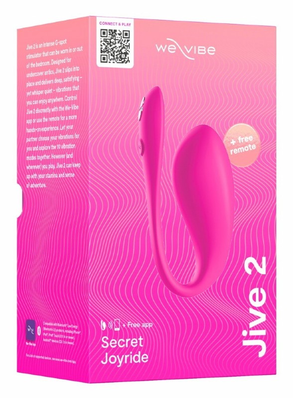 Ergonomisches Vibro-Ei Jive 2 in pinkfarbener Verpackung, mit We-Vibe-Logo
