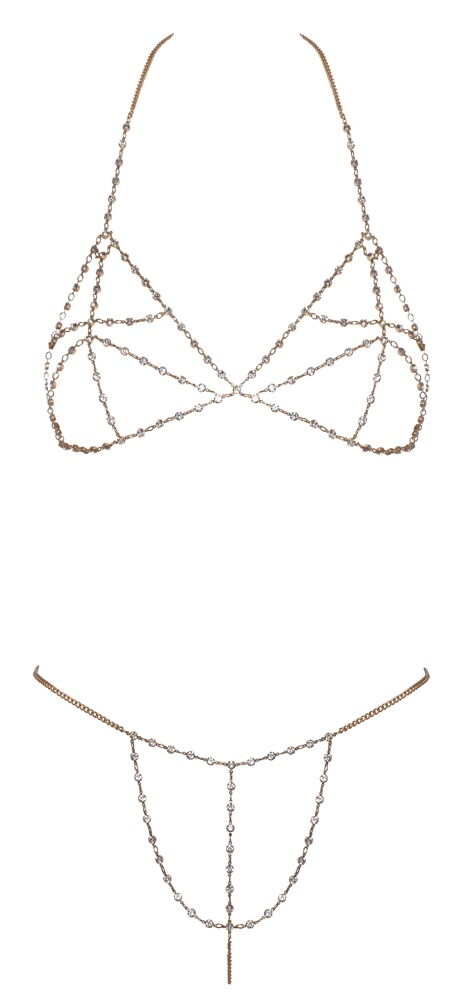 Goldenes Ketten-Bikini-Set mit Strass