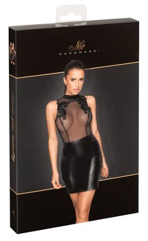 Kleid mit edler Stickerei auf  in Mesh & Lack Optik
