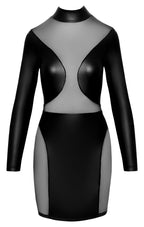 Party Kleid im schwarzen Mattlook mit transparenten Einsätzen