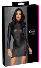 Party Kleid im schwarzen Mattlook mit transparenten Einsätzen