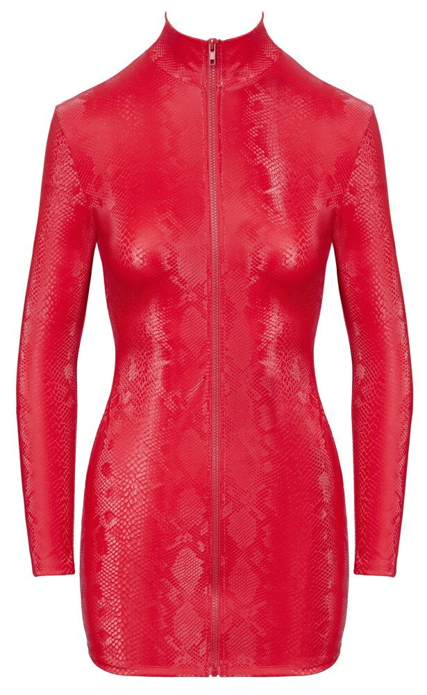 PARTY - Rotes Langarm-Minikleid mit Schlangenhaut-Optik