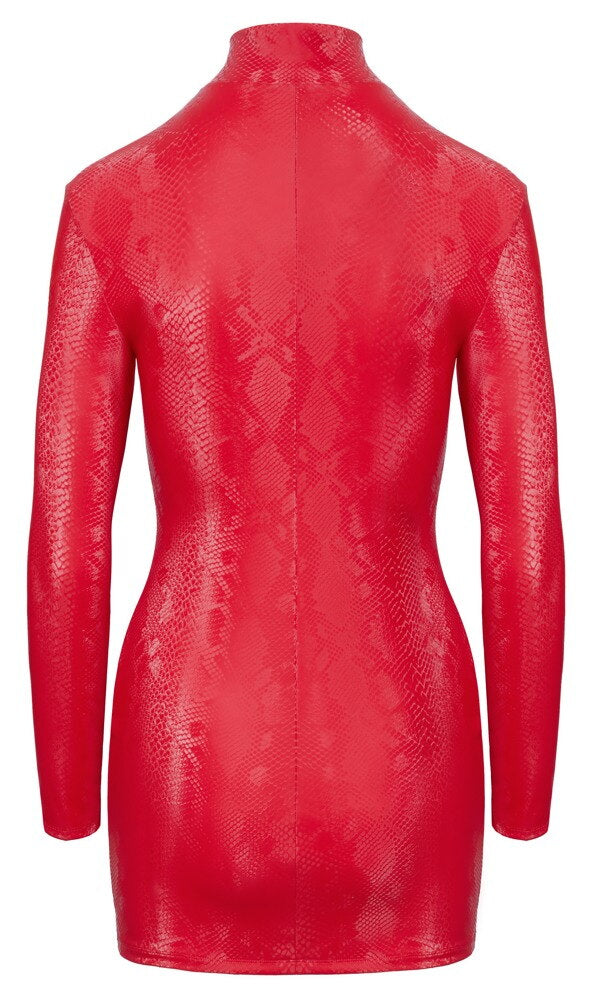 PARTY - Rotes Langarm-Minikleid mit Schlangenhaut-Optik