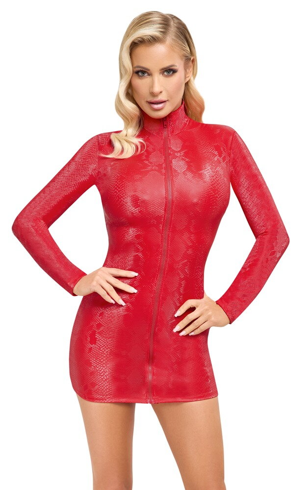 PARTY - Rotes Langarm-Minikleid mit Schlangenhaut-Optik