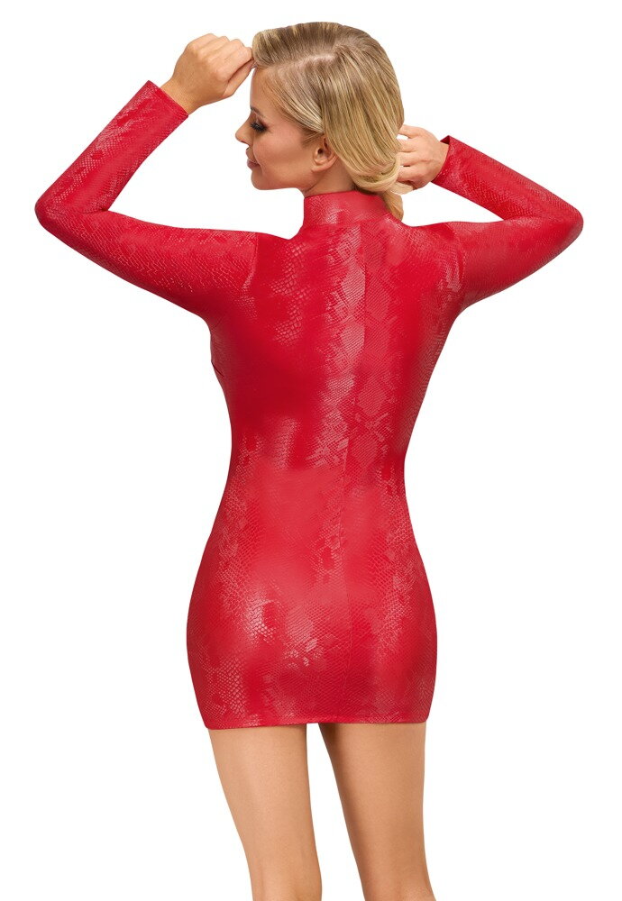 PARTY - Rotes Langarm-Minikleid mit Schlangenhaut-Optik