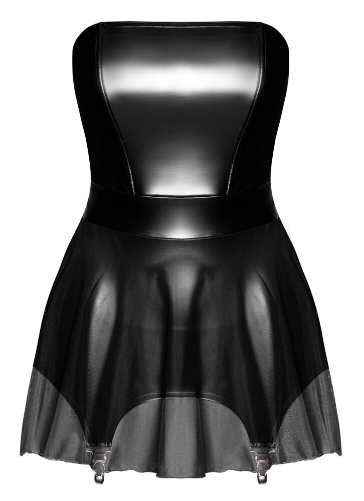 Noir - Lack-Mesh Tube Kleid mit Strumpfhalter