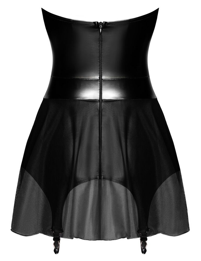 Noir - Lack-Mesh Tube Kleid mit Strumpfhalter
