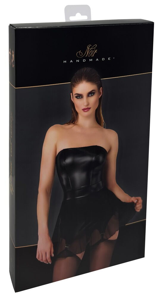Noir - Lack-Mesh Tube Kleid mit Strumpfhalter