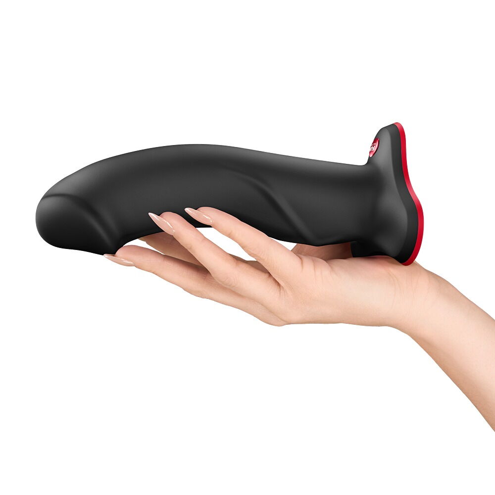 Schwarzer G-Punkt-Dildo, rot eingefasster Fuß
