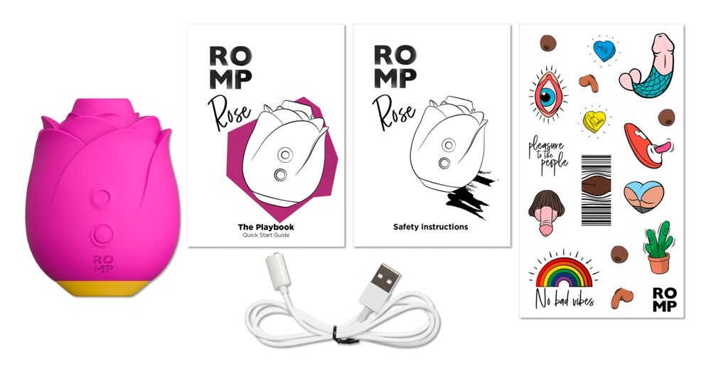 Magenta Pulsator ROMP von „Rose“ mit USB-Kabel und Zubehör