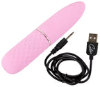 Rosa Mini-Vibrator aus Silikon mit USB-Ladekabel und Anschlussstecker