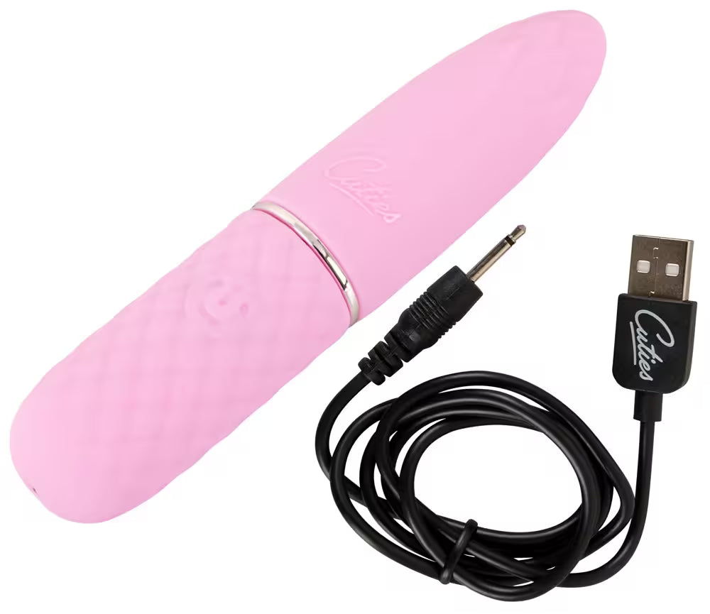 Rosa Mini-Vibrator aus Silikon mit USB-Ladekabel und Anschlussstecker