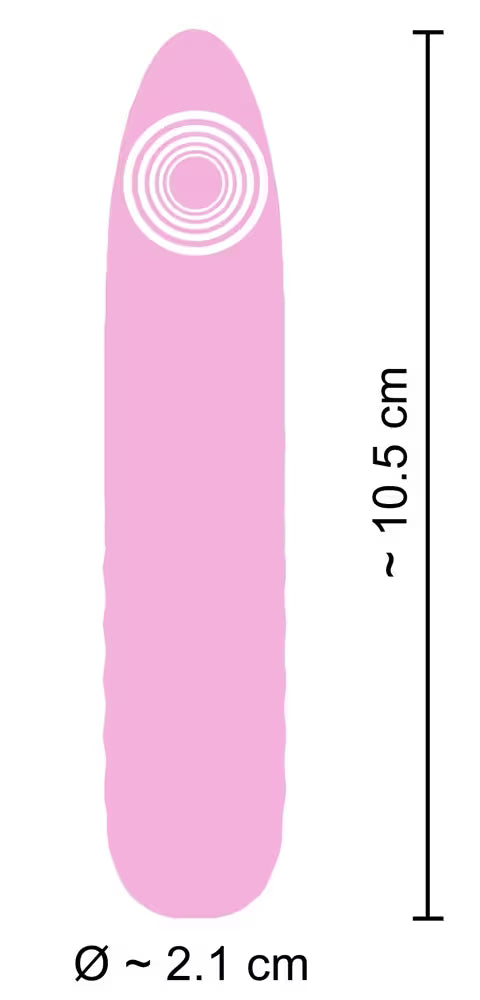 Rosa Mini-Vibrator, ca. 10,5 cm lang; Ø ca. 2,1 cm, Seitenansicht