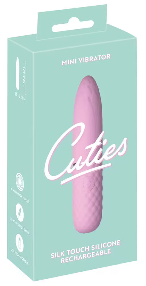 Mini-Vibrator-Verpackung, türkis, mit Abbildung des violetten Silikon-Vibrators