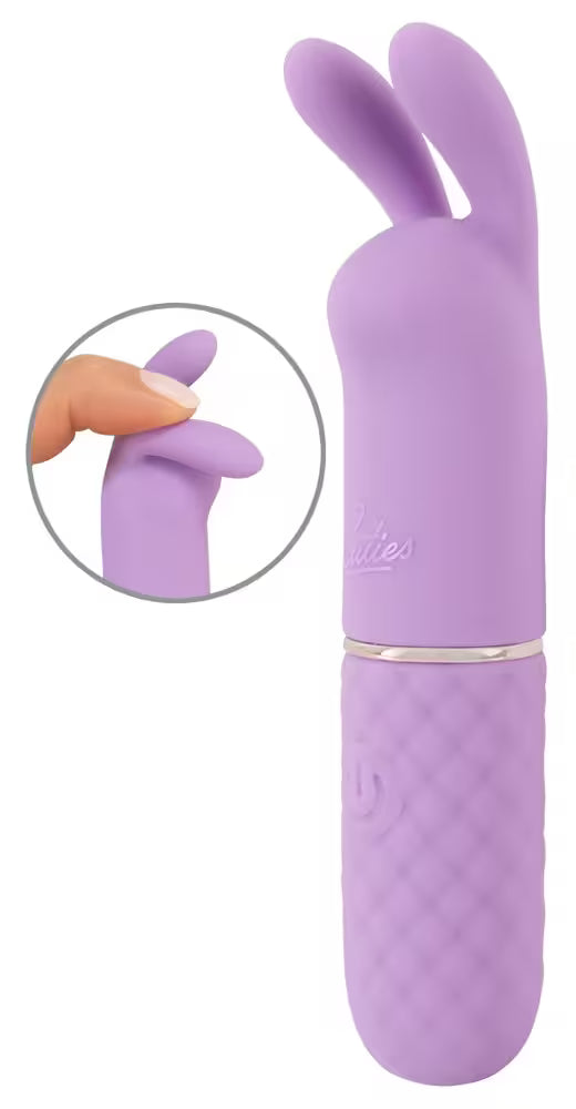 Kompakter Vibrator in Lila, doppelte Spitze, mit Metallring am unteren Griff