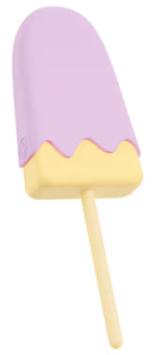 Vibrierendes Eis am Stiel, lila mit gelbem Rand und Holzstiel