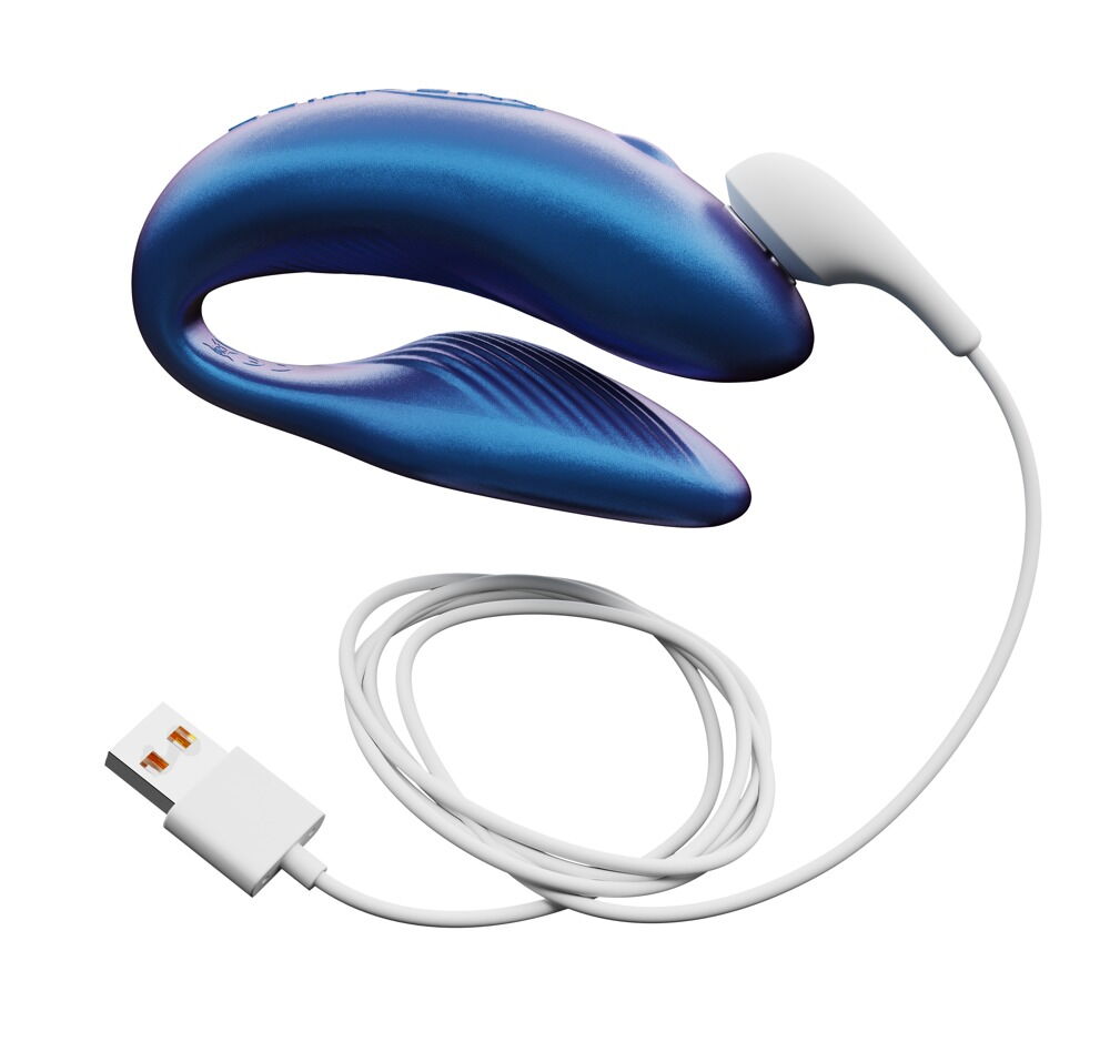 Intelligenter Paarvibrator in Metallicblau mit Kabel und Stecker