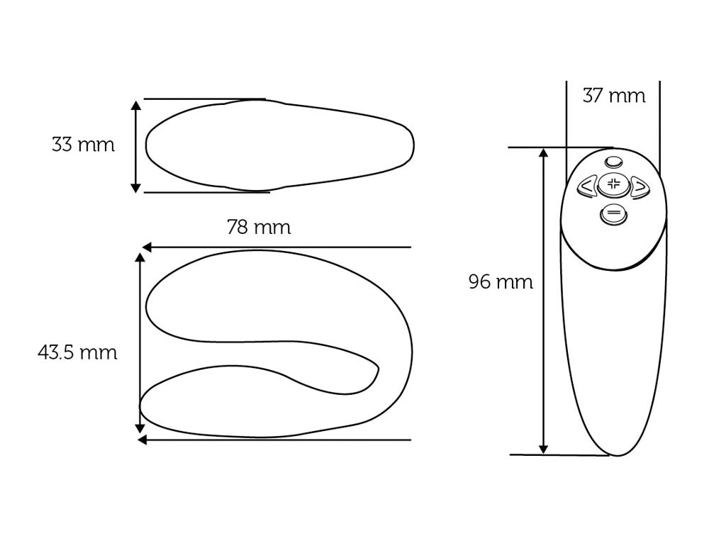 Maßskizze des Paarvibrators mit 78 mm Länge und 96 mm Handteilhöhe