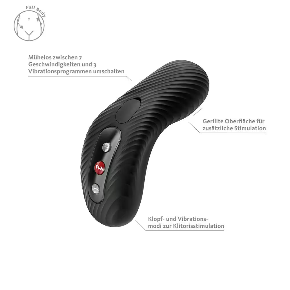 Kegelförmiger Vibrator mit geriffelter Oberfläche und seitlichen Knöpfen, schwarz