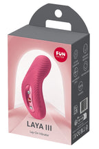 Verpackung für den pinken Laya III Lay-On Vibrator mit Fun Factory Logo